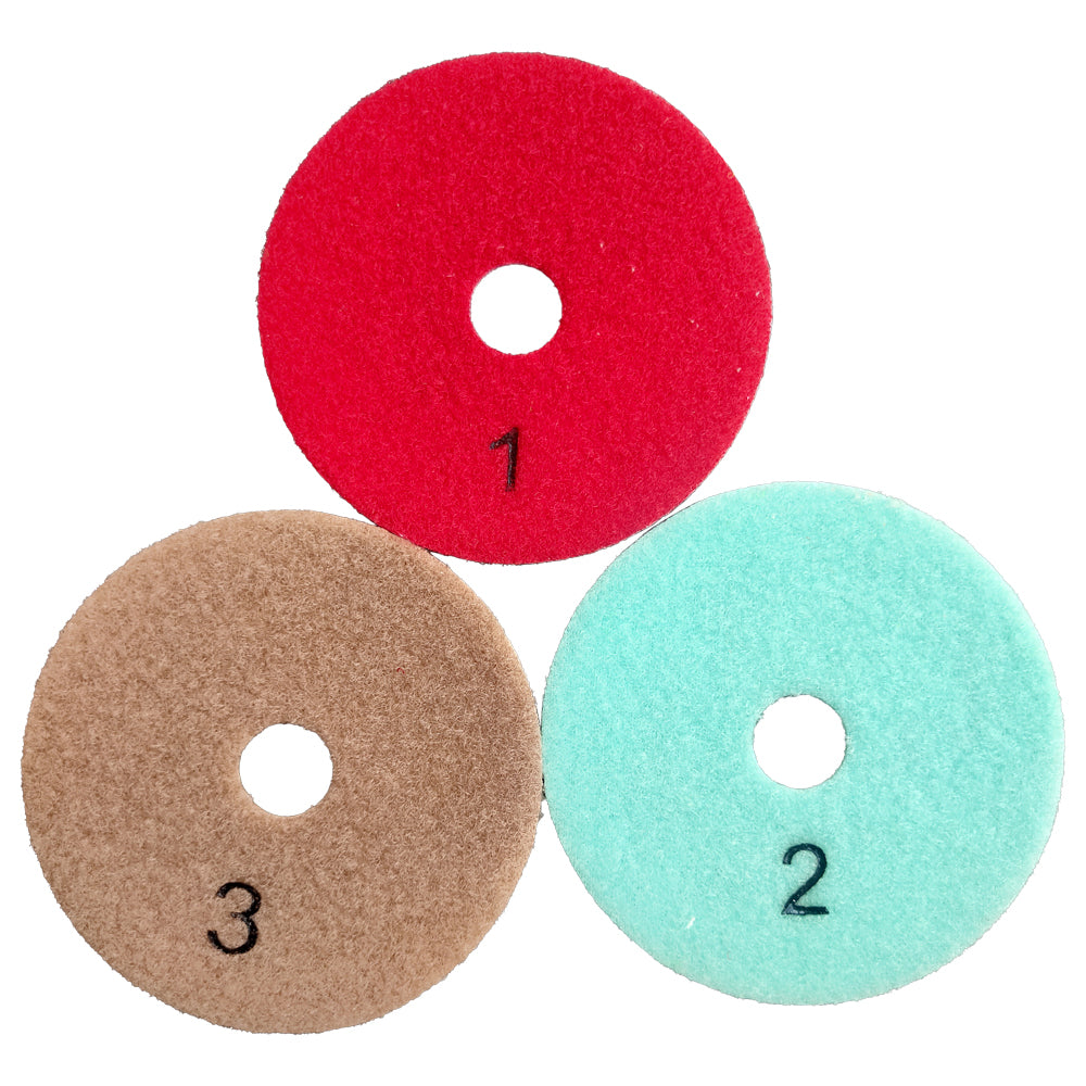 3- Step 4 Inch Wet Diamond Polishing Pads  For Granite Marble Engineered Stone And Other Natural Stone