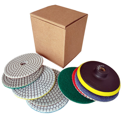 4 Inch Diamond Polishing Pads Set for Granite & Marble Wet Grinding with Hook and Loop Backer Pads