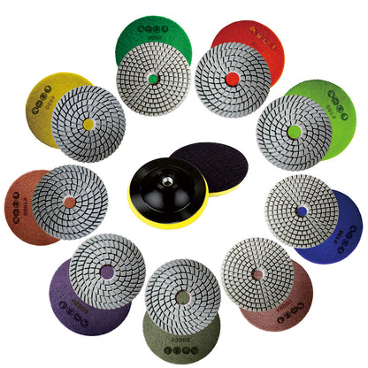 4 Inch Diamond Polishing Pads Set for Granite & Marble Wet Grinding with Hook and Loop Backer Pads