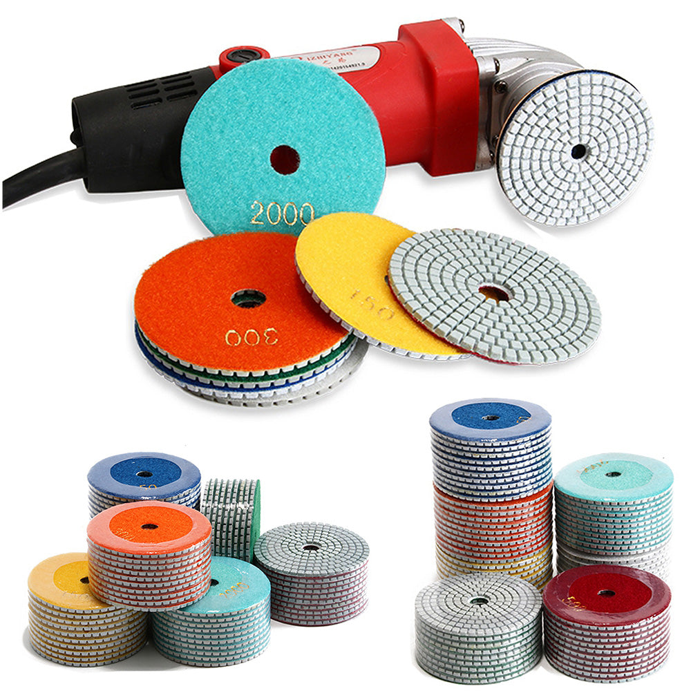 4 Inch Diamond Polishing Pads Set for Granite & Marble Wet Grinding with Hook and Loop Backer Pads