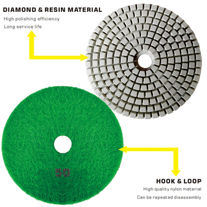 4 Inch Diamond Polishing Pads Set for Granite & Marble Wet Grinding with Hook and Loop Backer Pads